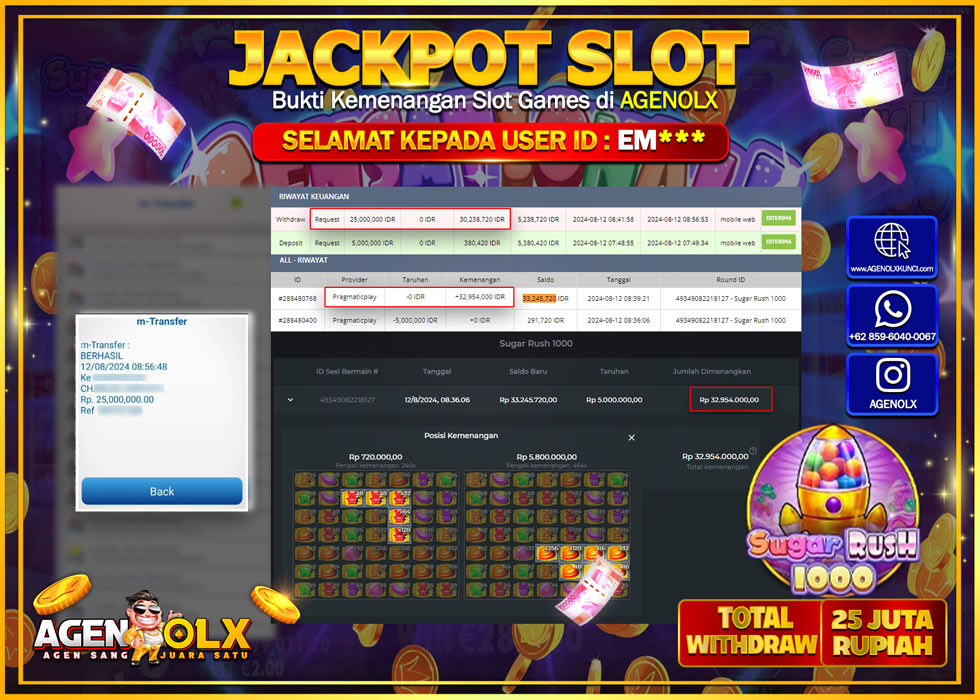 AGENOLX JACKPOT SLOT SUGAR RUSH 1000 Rp.46.870.000,- LUNAS