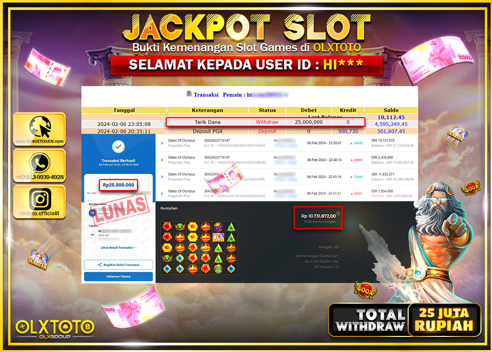 OLXTOTO JACKPOT SLOT GATES OF OLYMPUS Rp.25.000.000.,- LUNAS