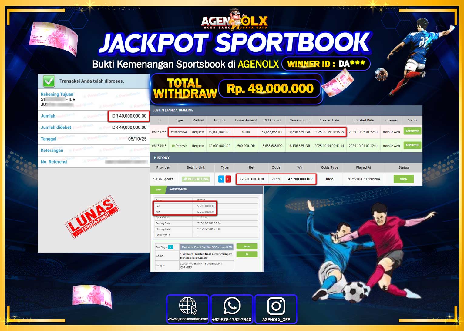AGENOLX JACKPOT SPORTBOOK Rp 49,000,000,- LUNAS