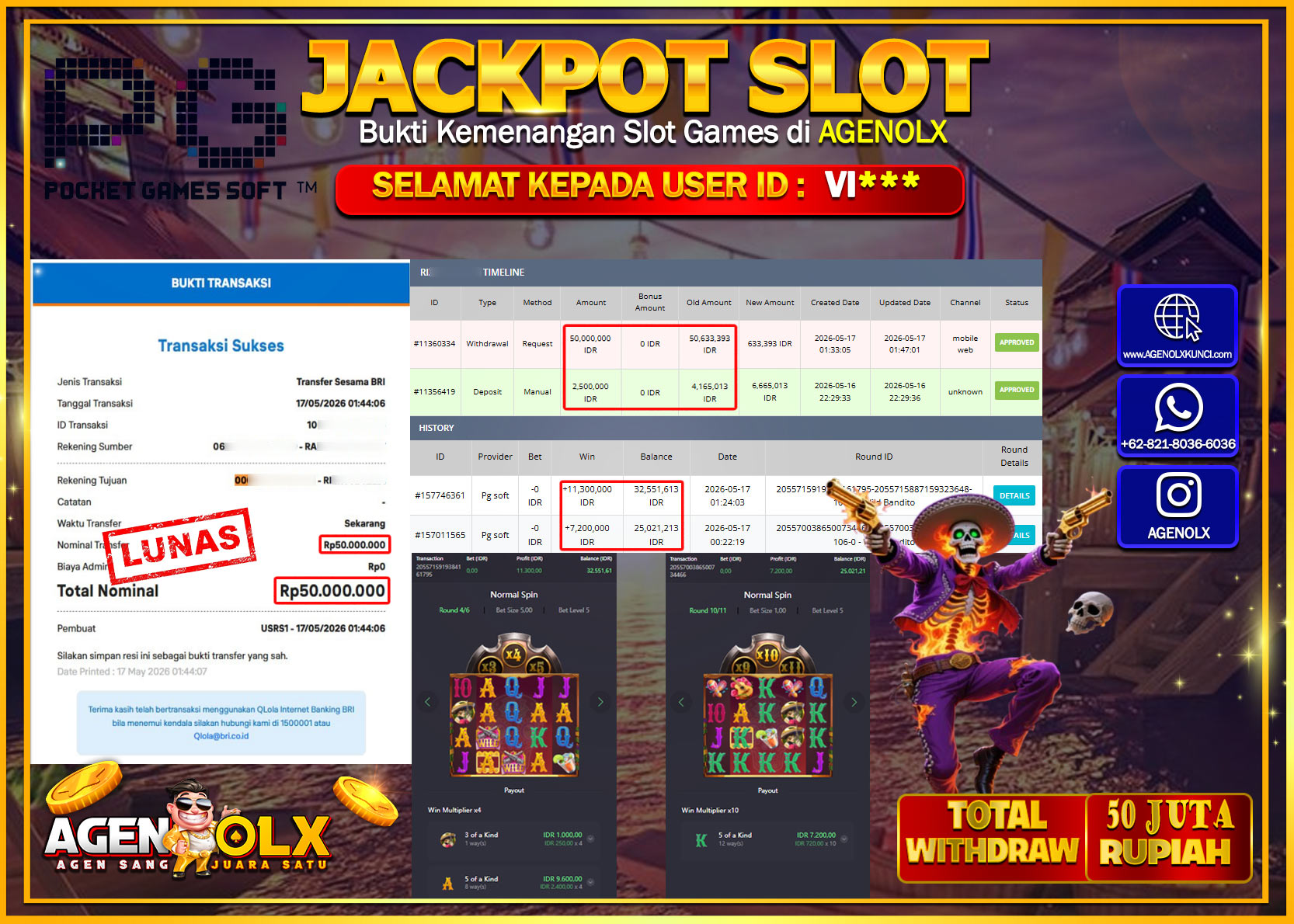 AGENOLX JACKPOT SLOT WILD BANDITO  Rp 50.000.000 - LUNAS