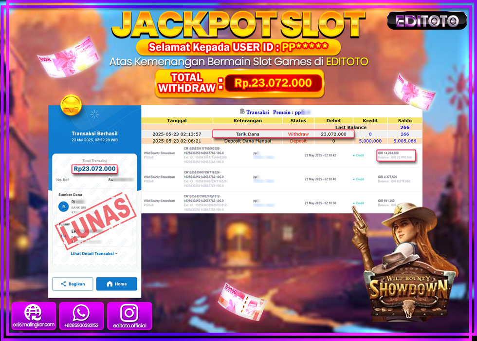 JACKPOT EDITOTO SLOT WILD BOUNTY SHOWDOWN Rp.23.072.000,- LUNAS