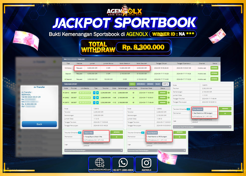 AGENOLX JACKPOT  SPORTBOOK TIME Rp.8.300.000,- LUNAS