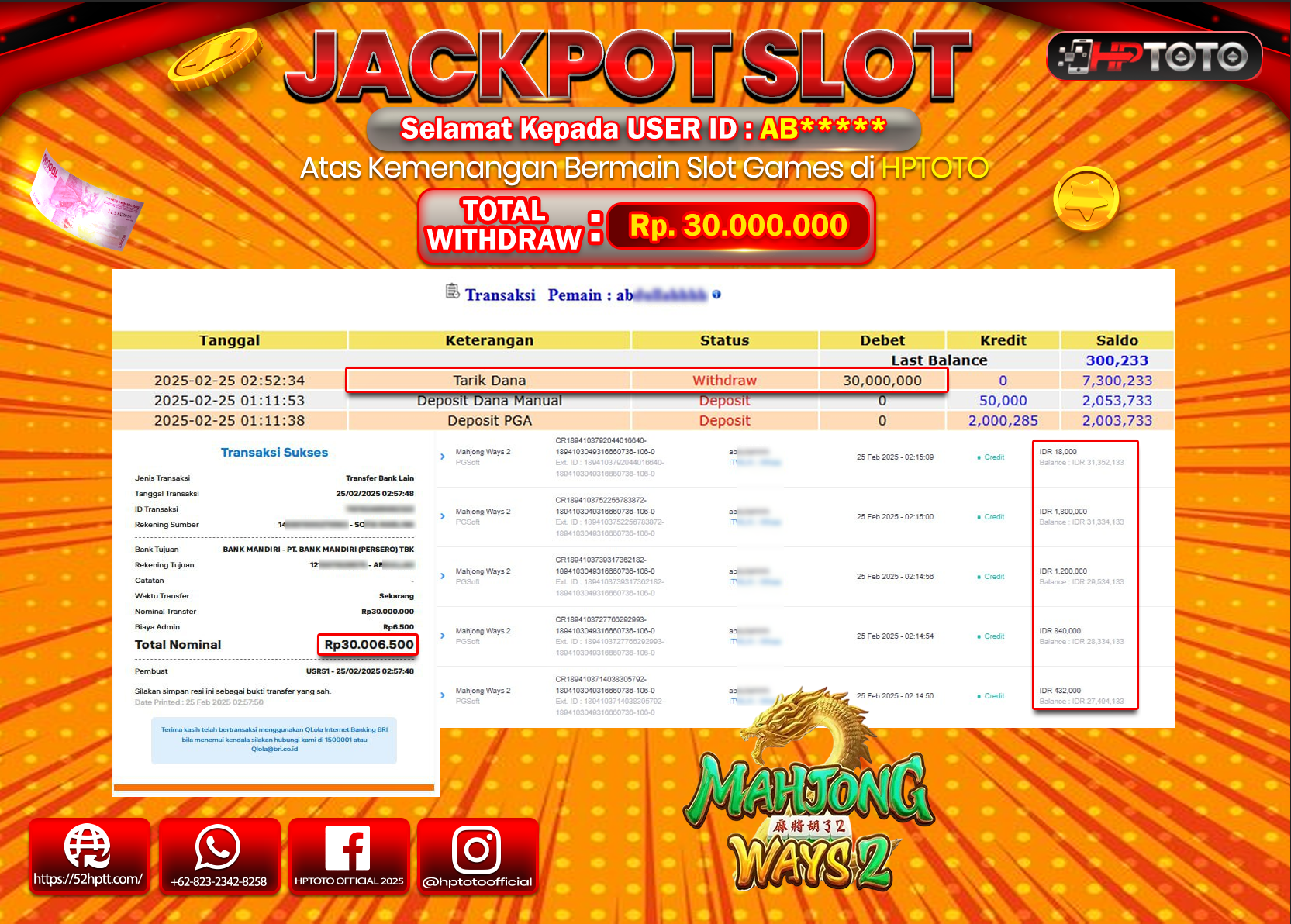 HPTOTO JACKPOT SLOT MAHJONG WAYS 2 Rp.30.000.000,- LUNAS