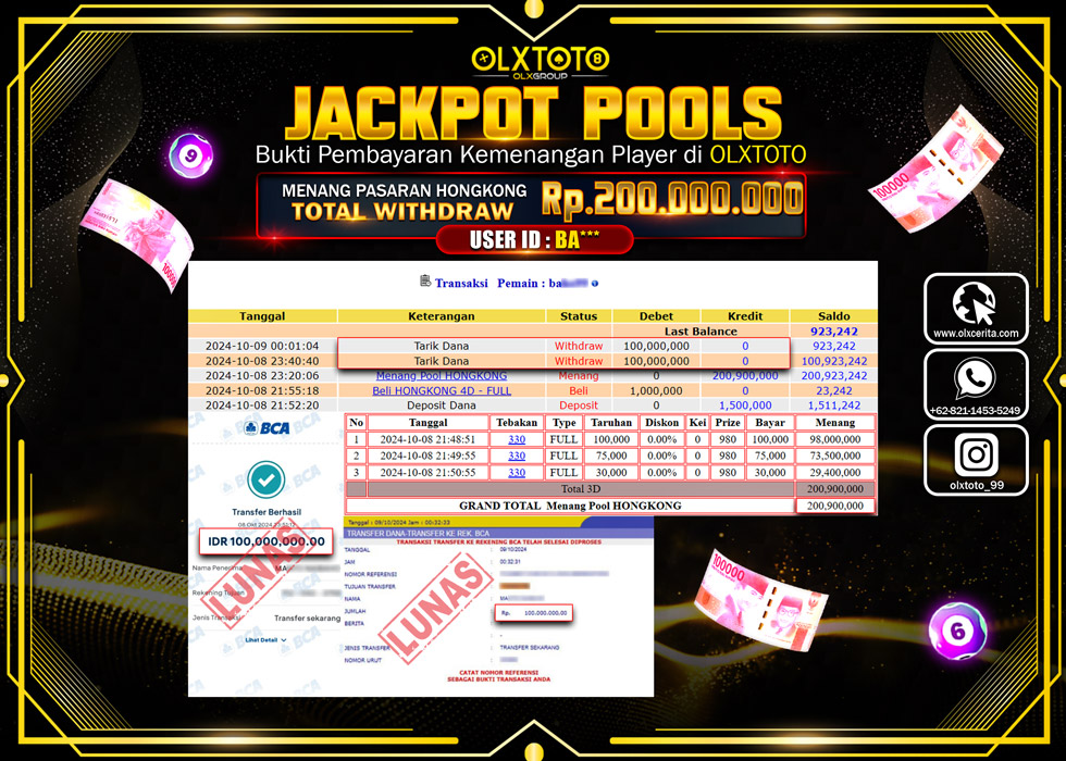 OLXTOTO JACKPOT  TOGEL POOL HONGKONG Rp.200.000.000.,- LUNAS