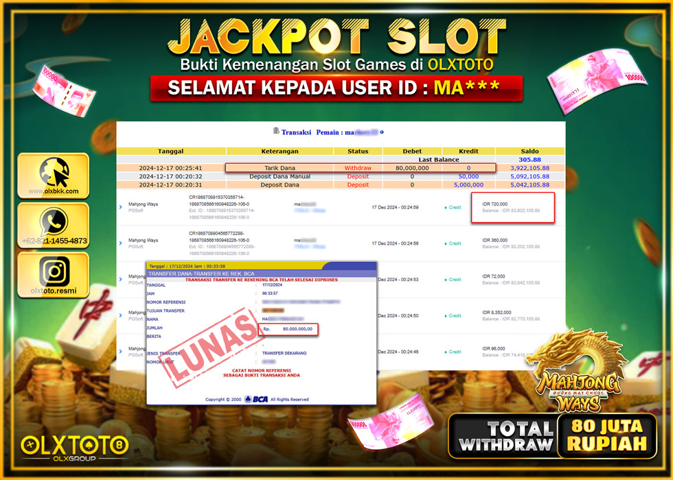 OLXTOTO JACKPOT  SLOT MAHJONG WAYS Rp.70.000.000.,- LUNAS