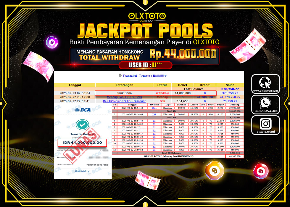 OLXTOTO JACKPOT TOGEL PASARAN HONGKONG   Rp.44.000.000.,- LUNAS