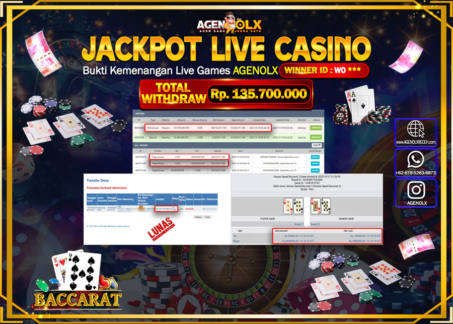 AGENOLX JACKPOT LIVE CASINO Rp 135,700,000,- LUNAS