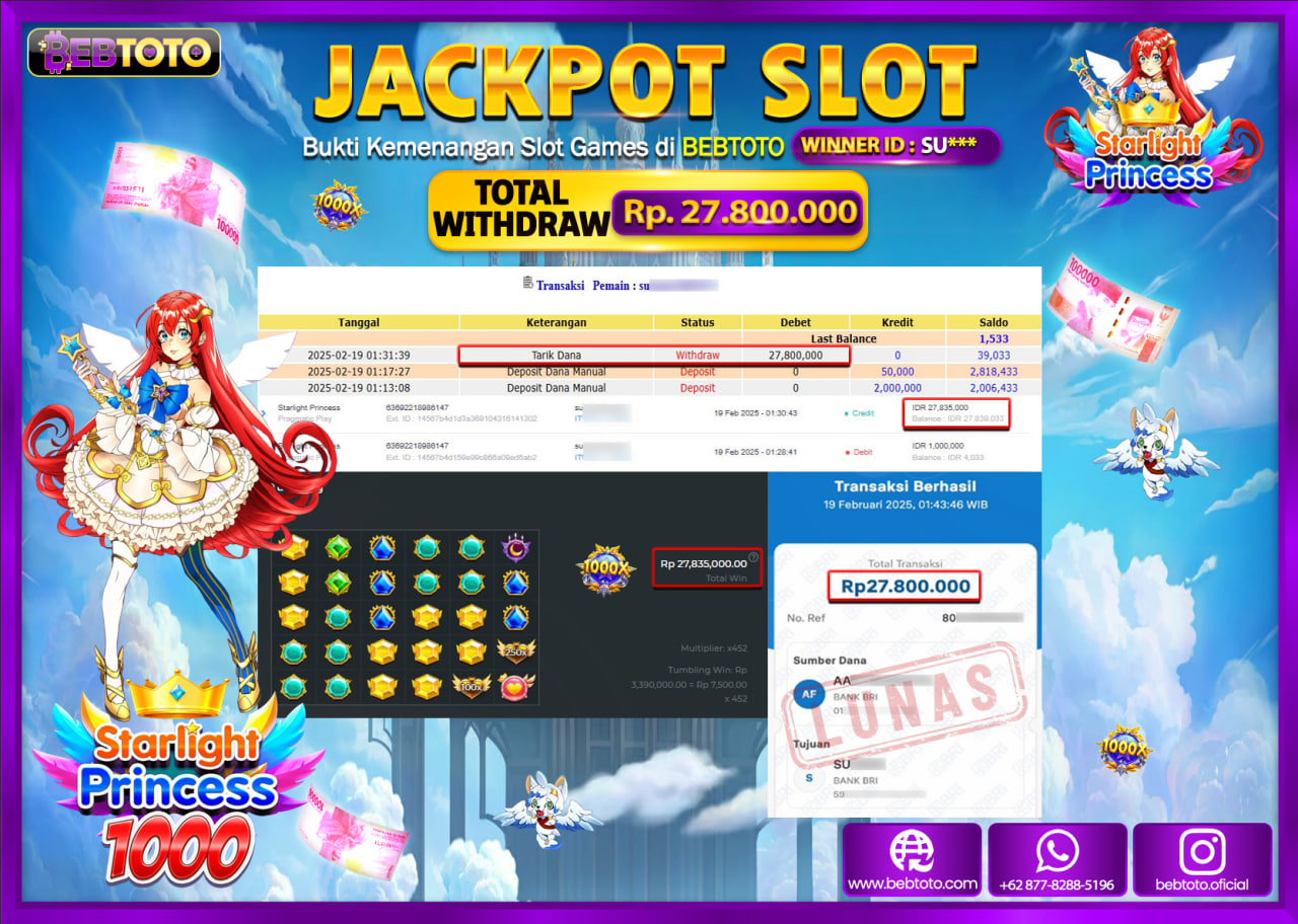 JACKPOT SLOT BEBTOTO STARLIGHT PRINCESS Rp.27.800.000.,- LUNAS