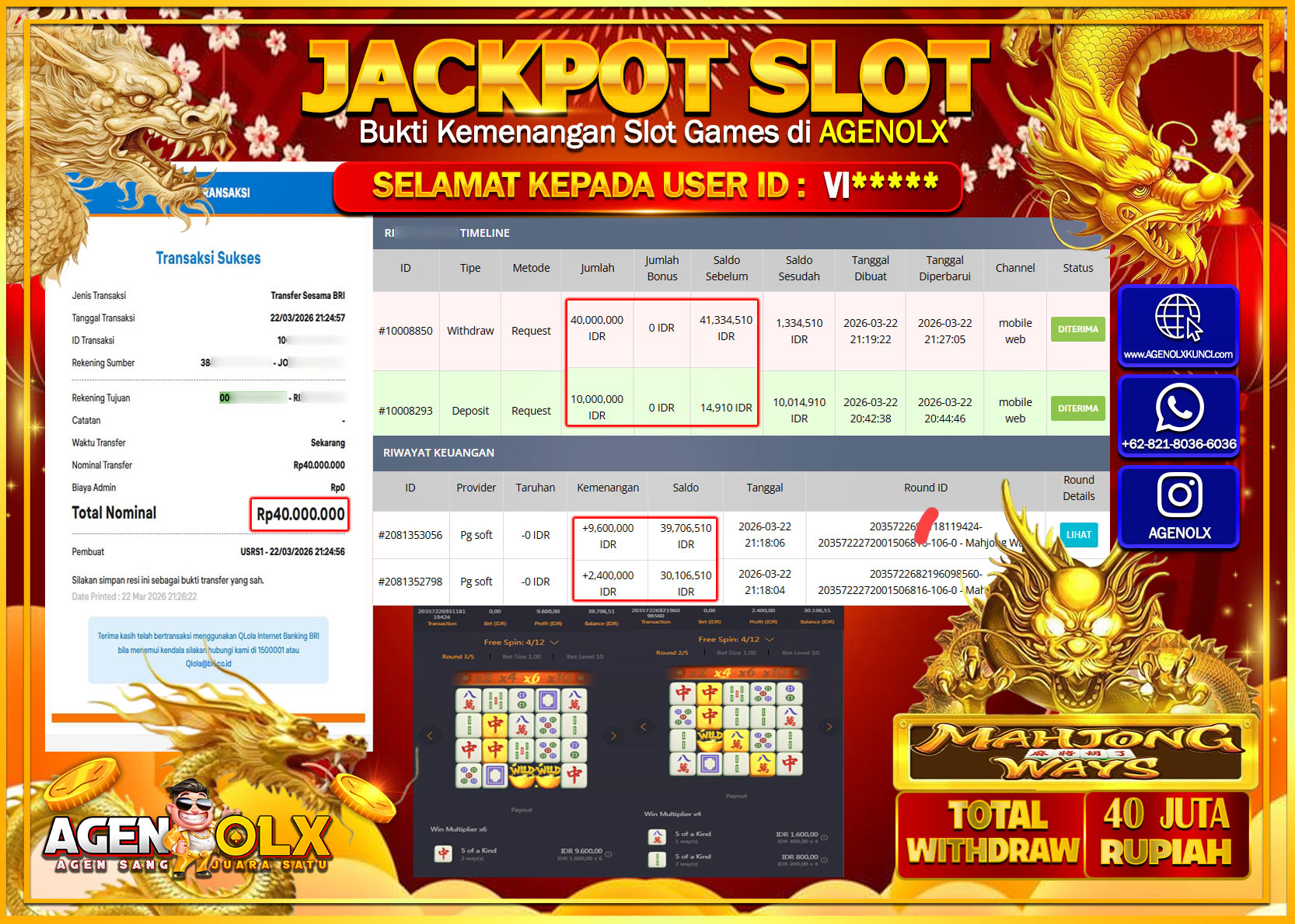 AGENOLX JACKPOT SLOT MAHJONG WAYS   Rp 40.000.000 - LUNAS