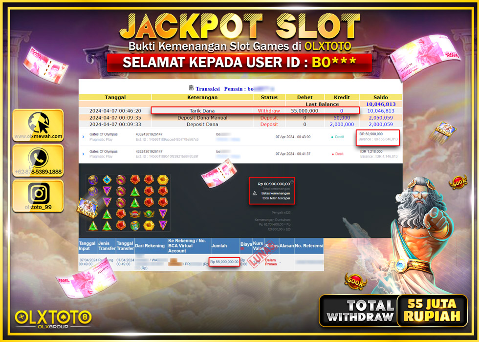 OLXTOTO JACKPOT SLOT GATE OF OLYMPUS  Rp.55.000.000.,- LUNAS