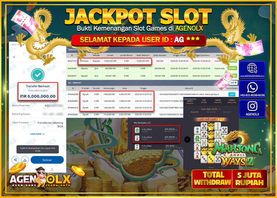 AGENOLX JACKPOT SLOT MAHJONG WAYS 2 Rp 5.000.000,- LUNAS
