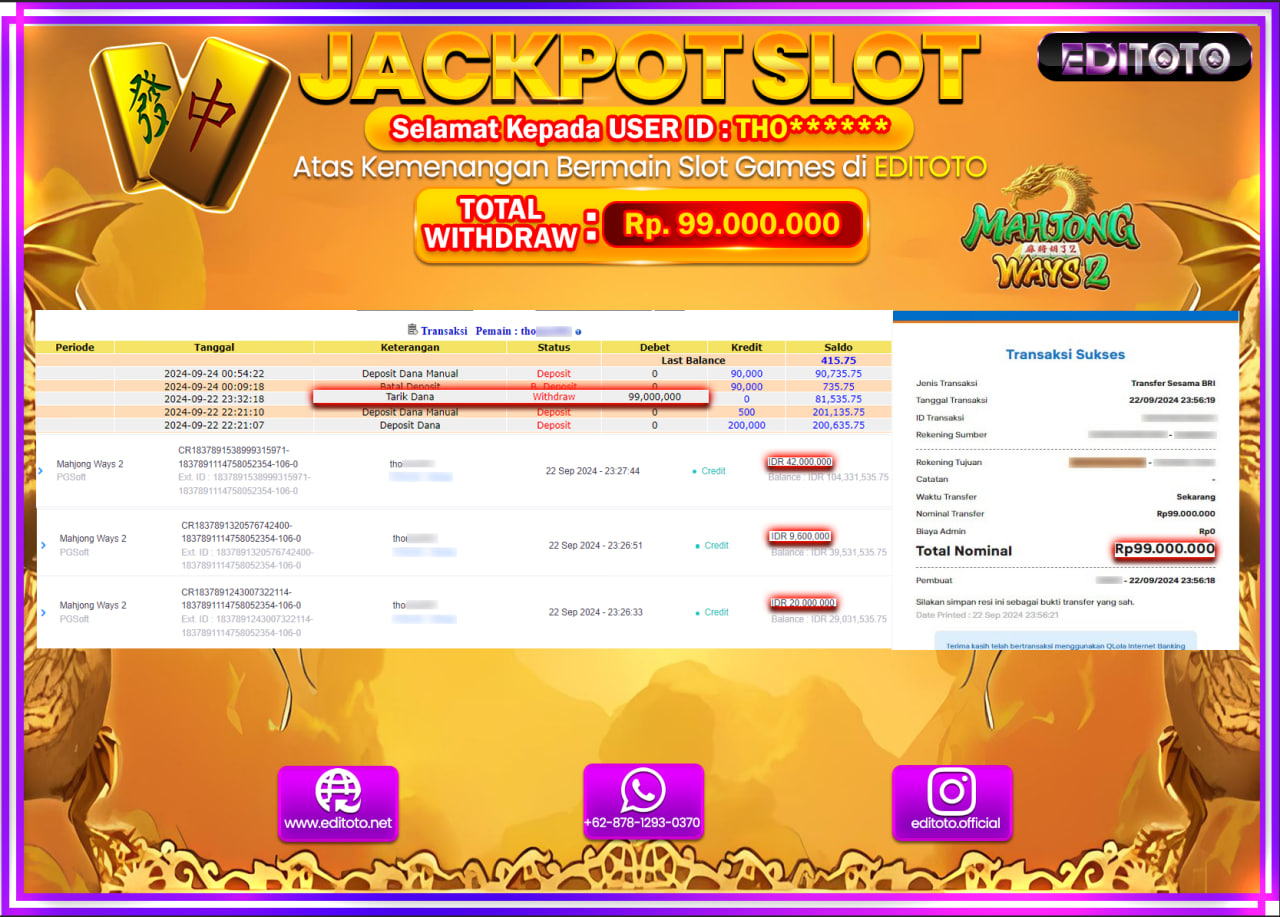 JACKPOT SLOT MAHJONG WAYS 2   Rp.99.000.000.,- LUNAS