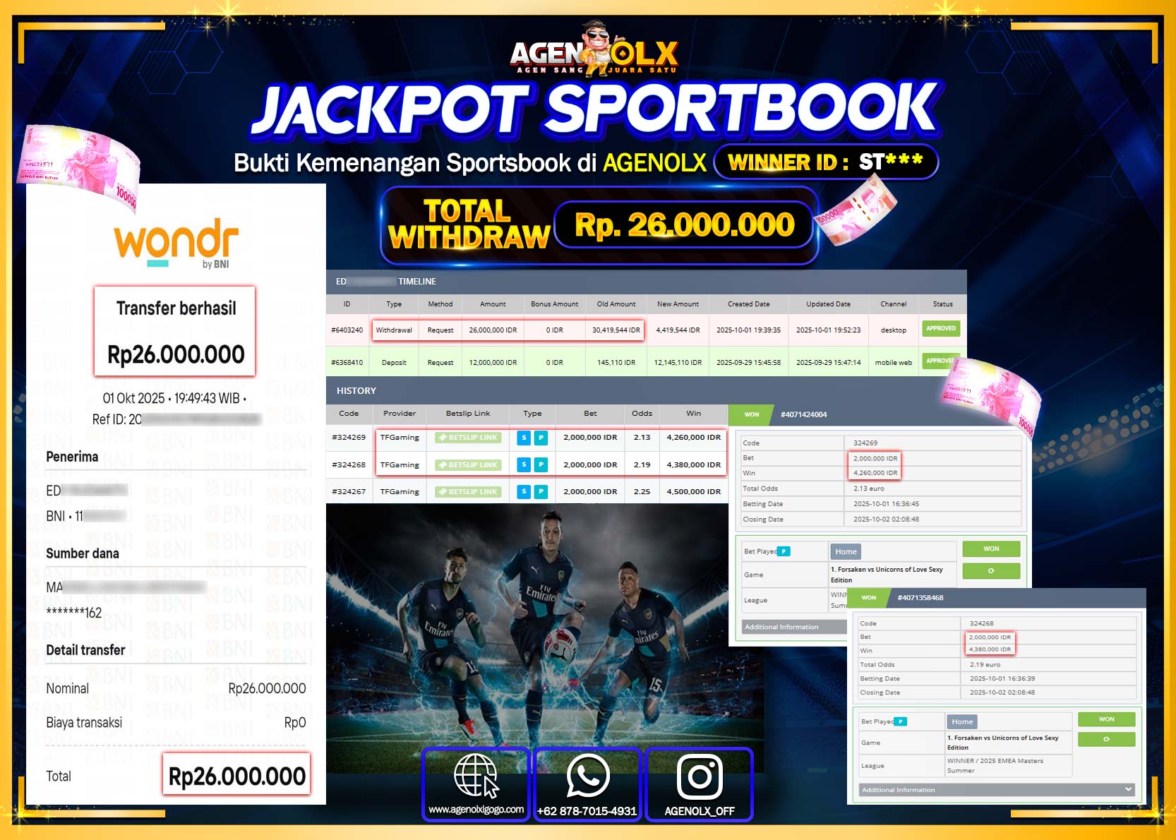 AGENOLX JACKPOT SPORTBOOK  Rp 26,000,000,- LUNAS