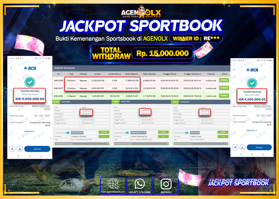 AGENOLX JACKPOT SPORTBOOK  Rp 15.000.000,- LUNAS