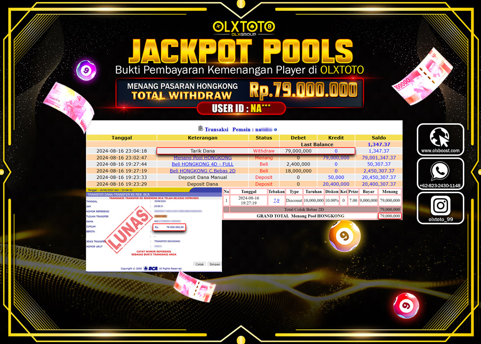 OLXTOTO JACKPOT  TOGEL POOL HONGKONG Rp.79.000.000.,- LUNAS