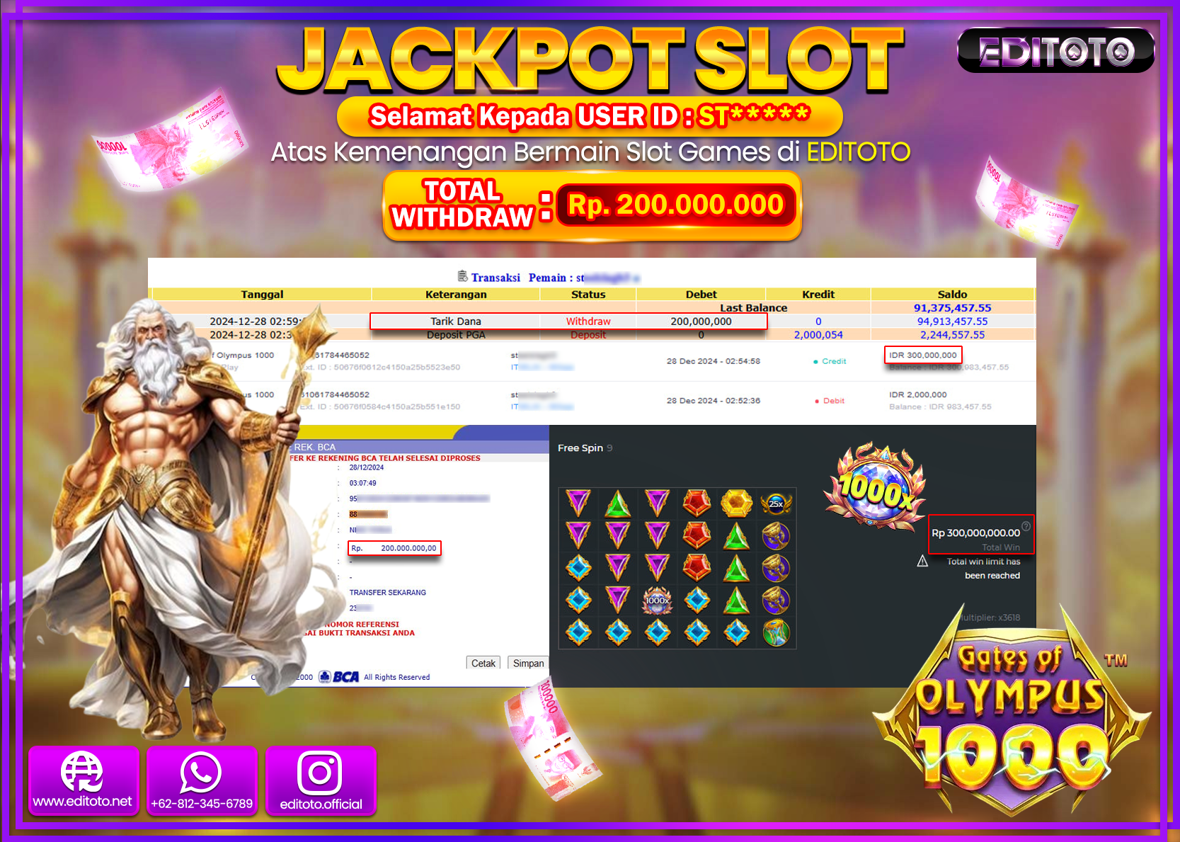 JACKPOT SLOT Gates Of Olympus 1000 Rp.200.000.000.,- LUNAS
