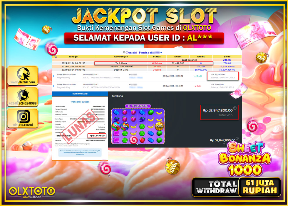 OLXTOTO JACKPOT  SLOT SWEET BONANZA 1000  Rp.61.441.000.,- LUNAS