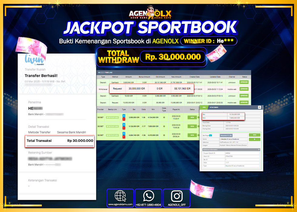 AGENOLX JACKPOT SPORTBOOK    Rp 30.000.000,- LUNAS