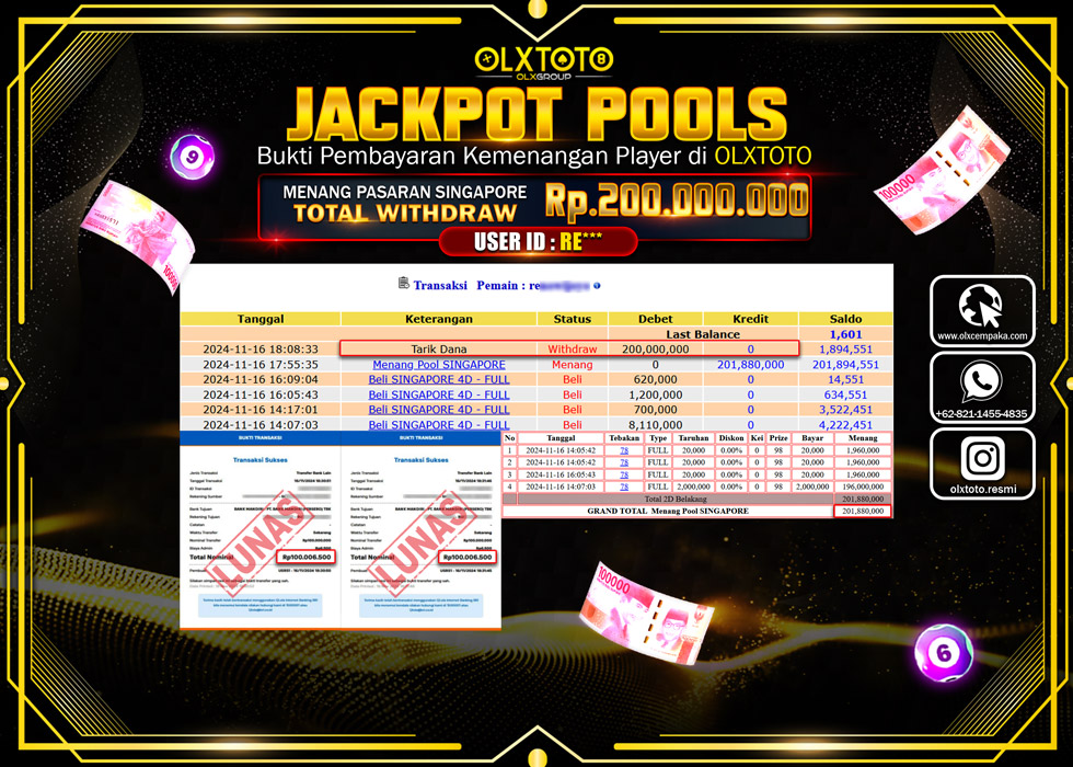 OLXTOTO JACKPOT  TOGEL POOL SINGAPORE Rp.200.000.000.,- LUNAS