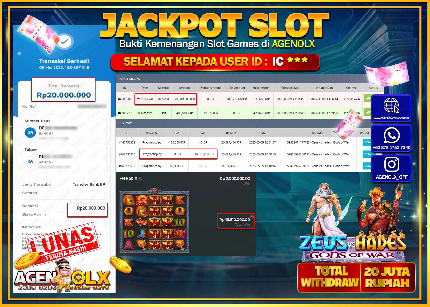 AGENOLX JACKPOT SLOT Zeus vs Hades - Gods of War Rp 20.000.000,- LUNAS