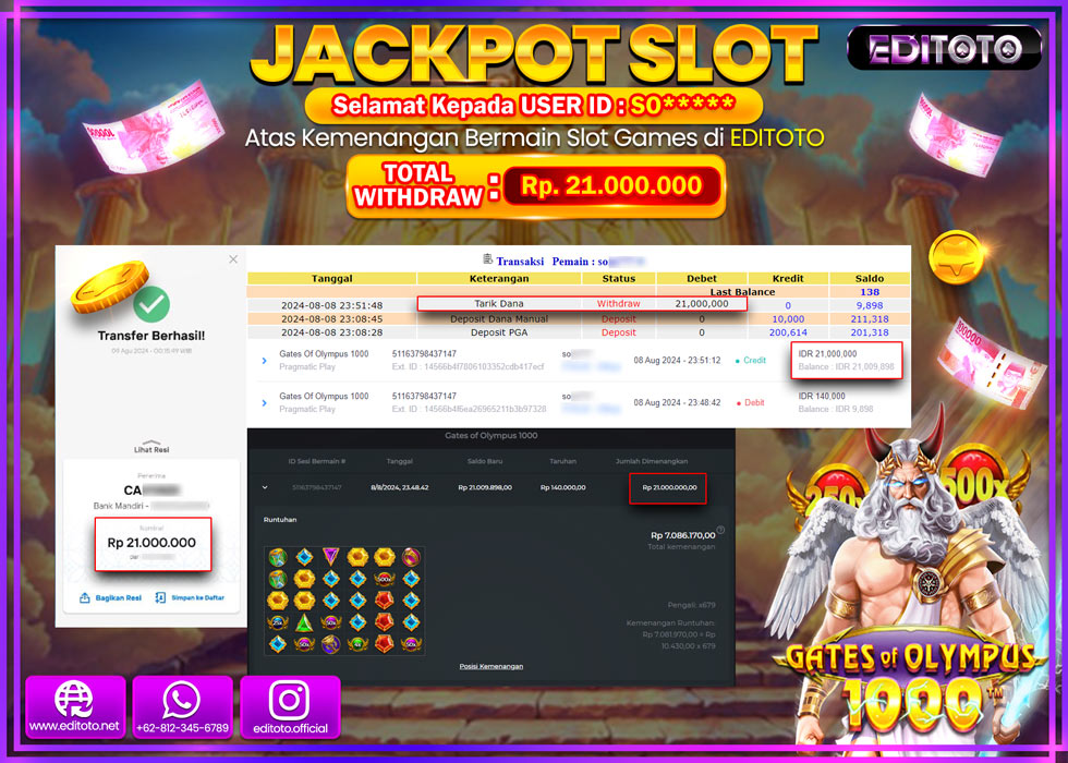 JACKPOT SLOT GATES OF OLYMPUS 1000 Rp.21.000.000.,- LUNAS