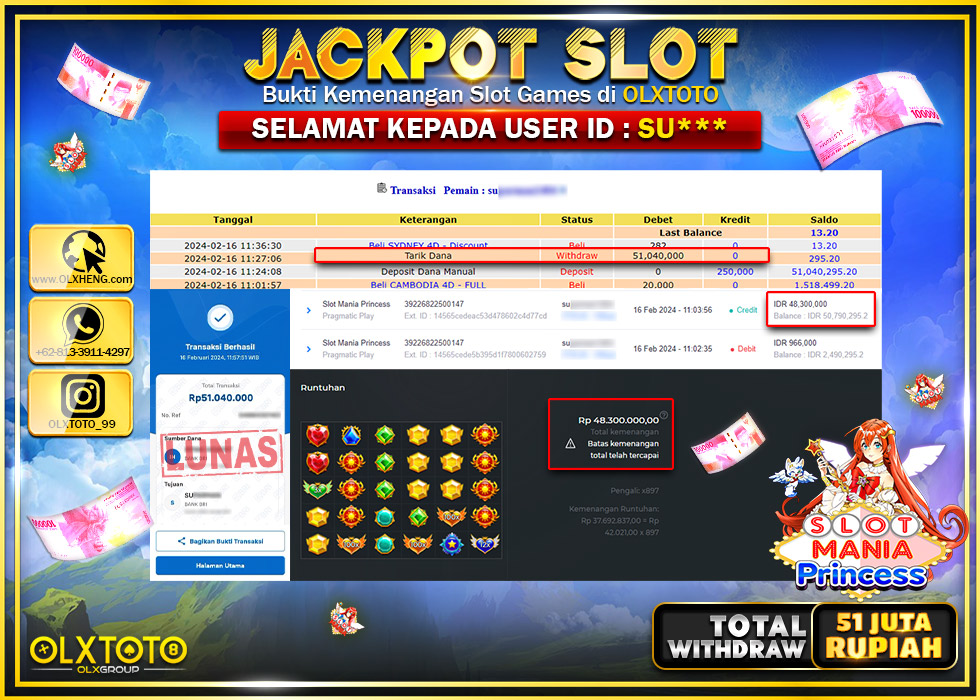 OLXTOTO JACKPOT SLOT MANIA PRINCESS Rp.51.040.000.,- LUNAS