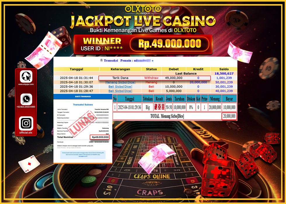 BINTANGSLOT77 JACKPOT  LIVE GAMES SICBO DICE Rp..49.000.000.,- LUNAS