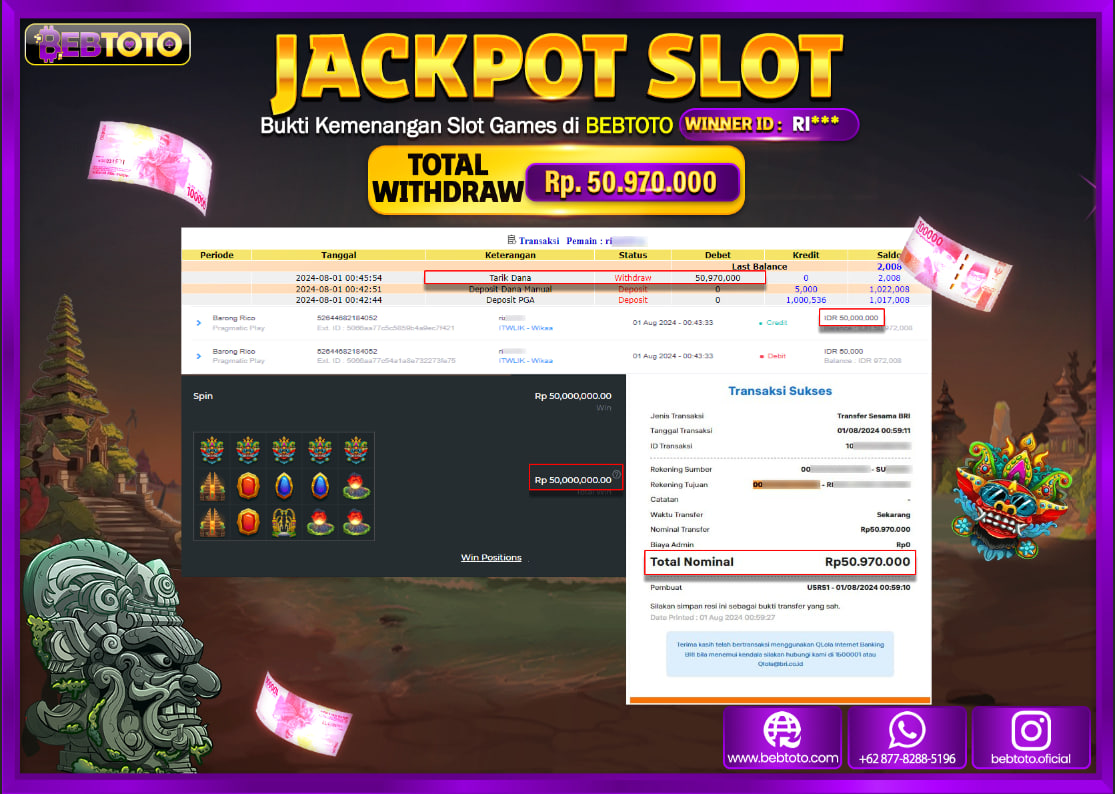 JACKPOT SLOT BEBTOTO Barong Rico Rp.50.970.000.,- LUNAS