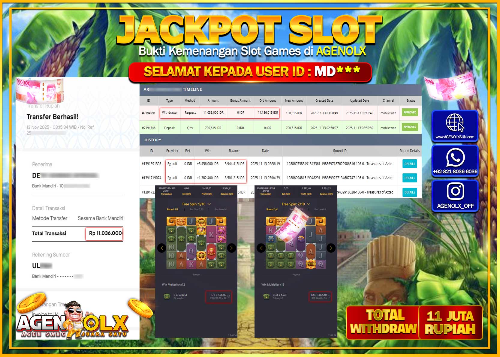 AGENOLX JACKPOT SLOT TREASURES OF AZTEC  Rp 11,036,000,- LUNAS
