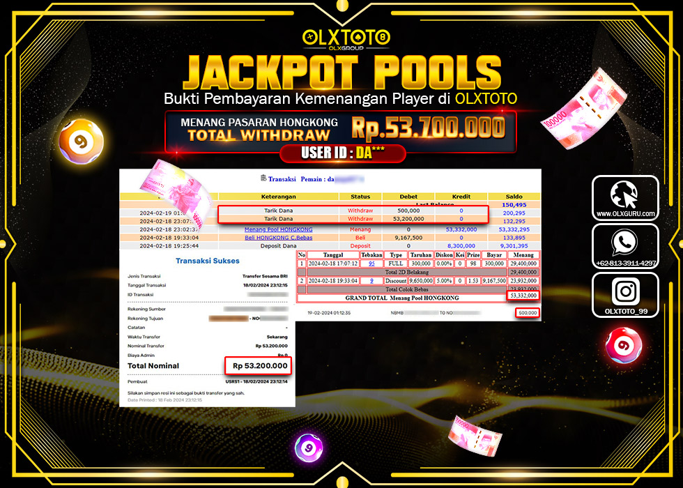 OLXTOTO JACKPOT TOGEL PASARAN HONGKONG Rp.53.700.000.,- LUNAS
