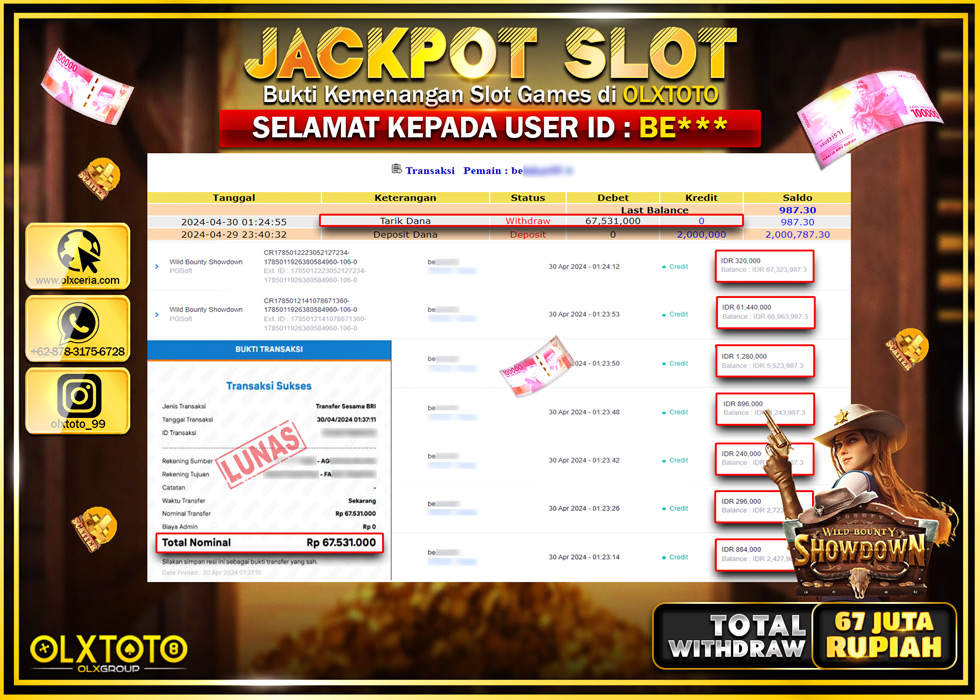 OLXTOTO JACKPOT SLOT WILD BOUNTY SHOWDOWN Rp.67.000.000.,- LUNAS