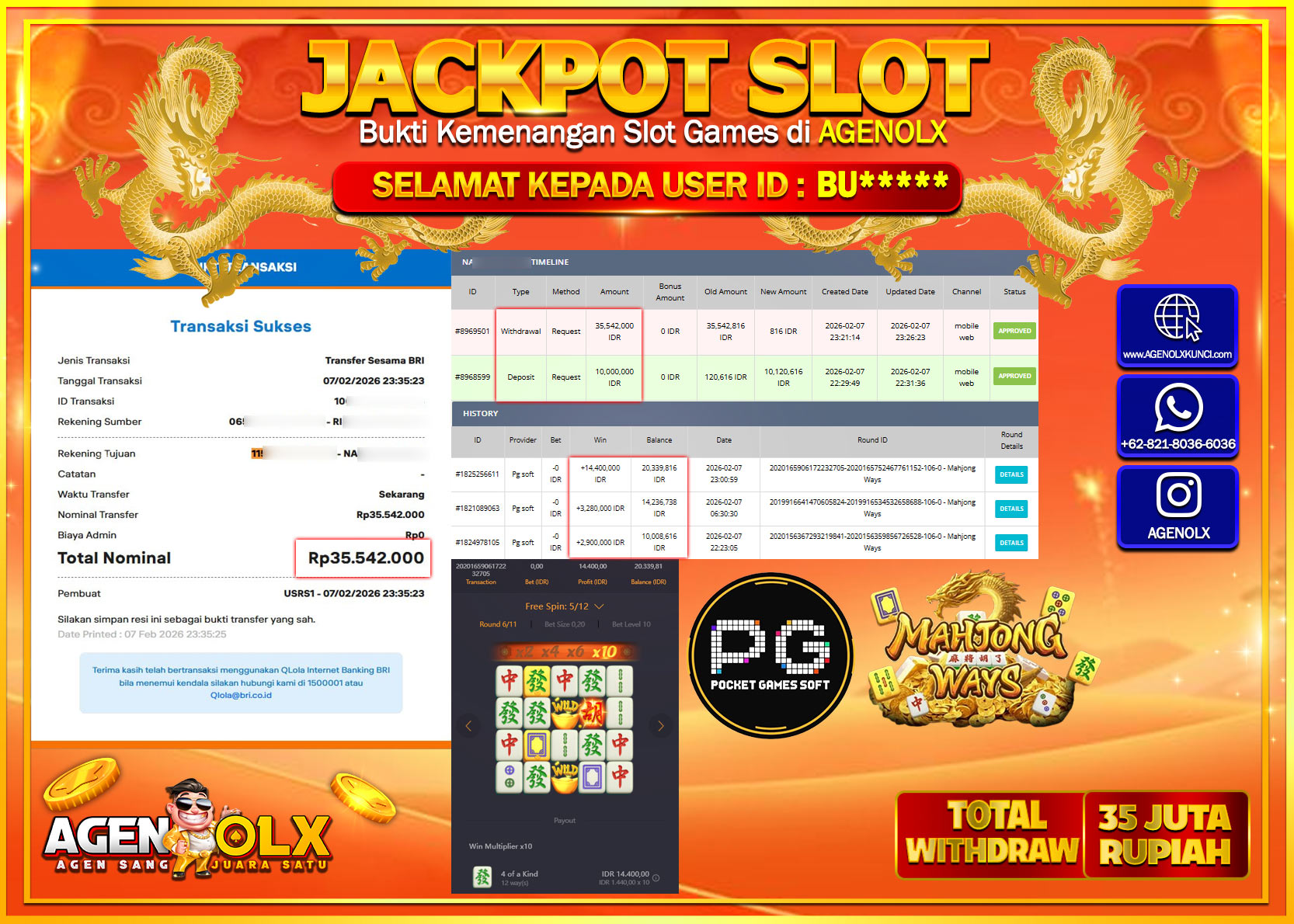 AGENOLX JACKPOT SLOT MAHJONG WAYS  Rp 35.542.000 - LUNAS
