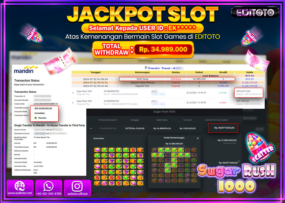 JACKPOT SLOT EDITOTO Sugar Rush 1000 Rp.34.989.000.,- LUNAS
