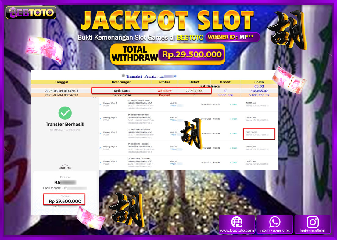 JACKPOT SLOT BEBTOTO MAHJONG WAYS 2 Rp.29.500.000.,- LUNAS