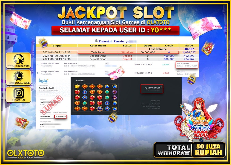 OLXTOTO JACKPOT  SLOT STARLIGHT PRINCESS 1000 Rp.50.000.000.,- LUNAS