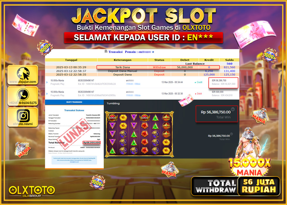 OLXTOTO JACKPOT 15.000 MANIA Rp.56.000.000.,- LUNAS