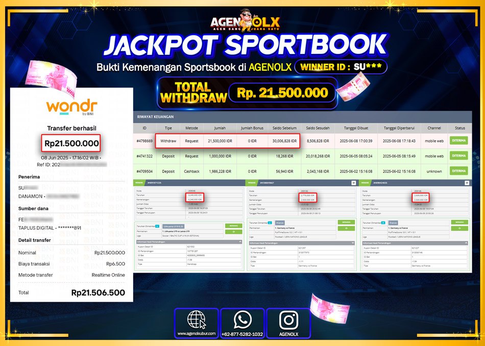 AGENOLX JACKPOT SPORTBOOK  Rp 21.500.000,- LUNAS