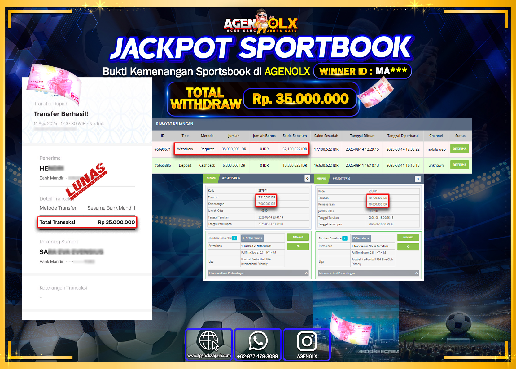 AGENOLX JACKPOT SPORTBOOK Rp 35,000,000,- LUNAS