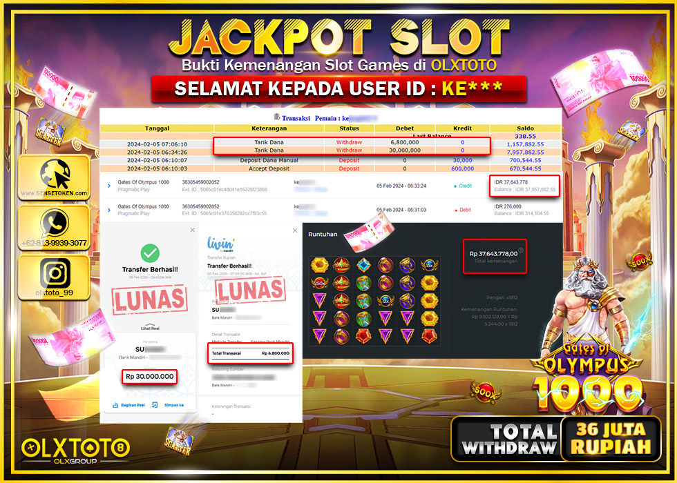 OLXTOTO JACKPOT SLOT GATES OF OLYMPUS 1000 Rp.36.800.000.,- LUNAS