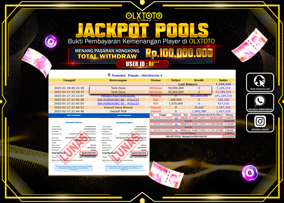 OLXTOTO JACKPOT  TOGEL POOL HONGKONG Rp.100.000.000.,- LUNAS