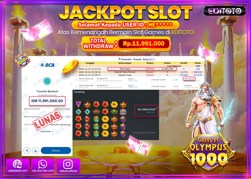JACKPOT SLOT GATES OF OLYMPUS 1000 Rp11.991.000.,- LUNAS