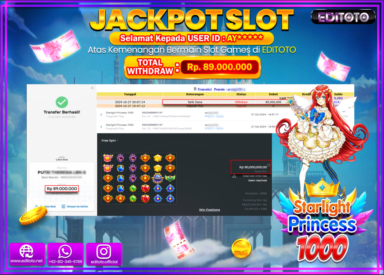 JACKPOT SLOT Starlight Princess 1000 Rp.98.000.000.,- LUNAS