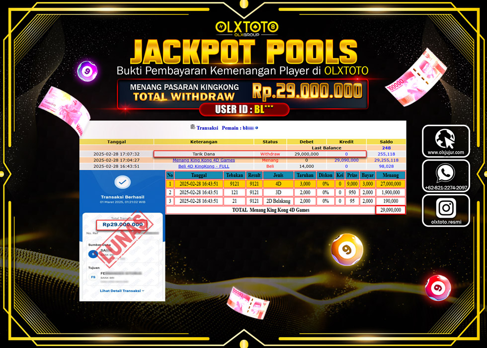 OLXTOTO JACKPOT TOGEL PASARAN KINGKONG Rp.29.000.000.,- LUNAS