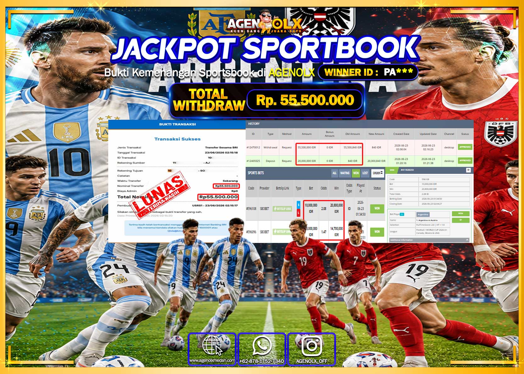 AGENOLX JACKPOT SPORTBOOK SBOBET Rp 55.500.000- LUNAS