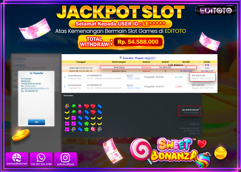 JACKPOT SLOT SWEET BONANZA Rp.54.588.000.,- LUNAS