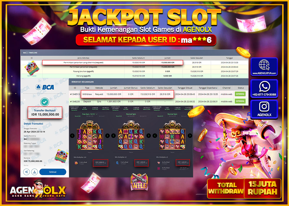 AGENOLX JACKPOT SLOT Wild bandito Rp.15.000.000,- LUNAS