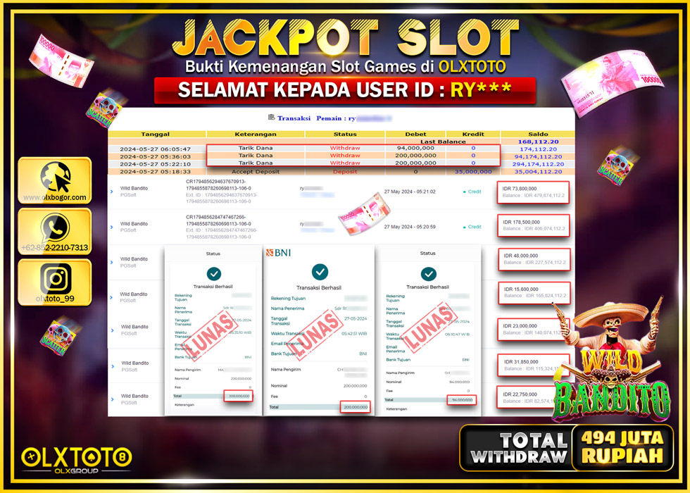 OLXTOTO JACKPOT SLOT WILD BANDITO   Rp.494.000.000.,- LUNAS