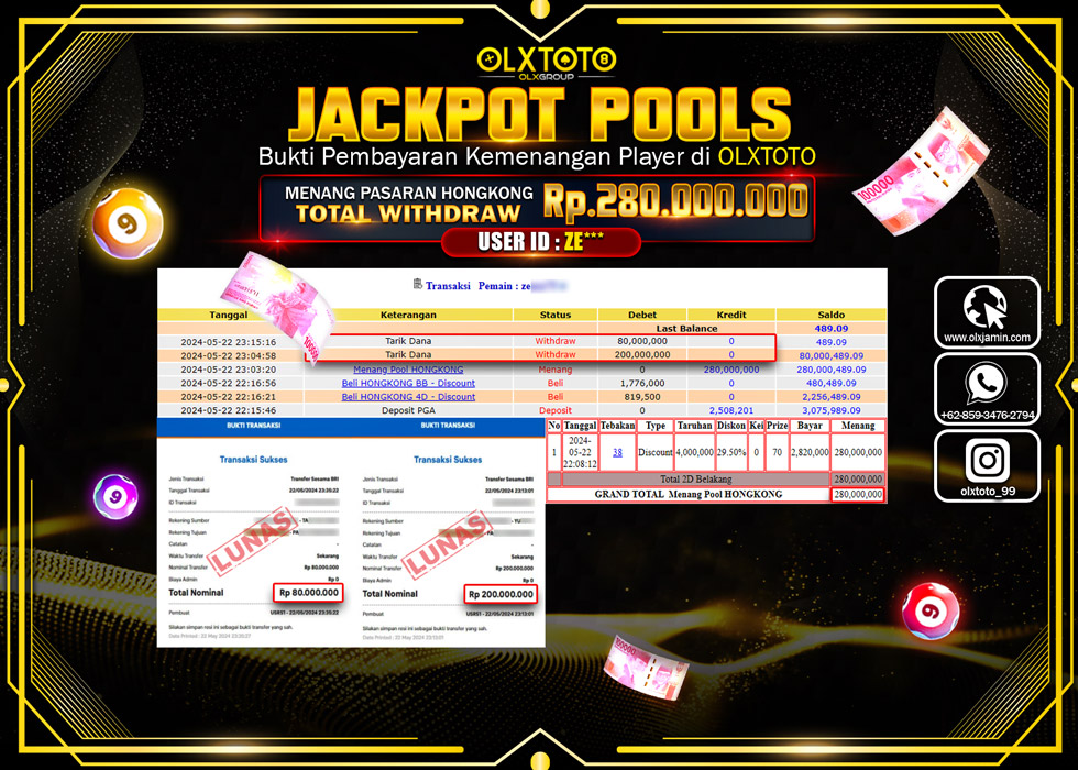 OLXTOTO JACKPOT TOGEL POOL HONGKONG Rp.280.000.000.,- LUNAS