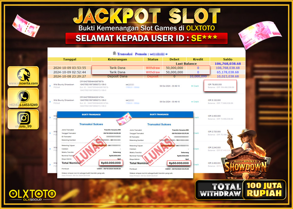 OLXTOTO JACKPOT  SLOT WILD BOUNTY SHOWDOWN Rp.100.000.000.,- LUNAS