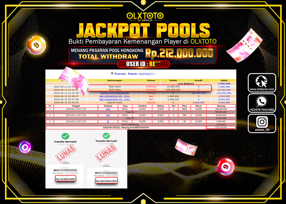 OLXTOTO JACKPOT TOGEL POOL HONGKONG   Rp.212.000.000.,- LUNAS